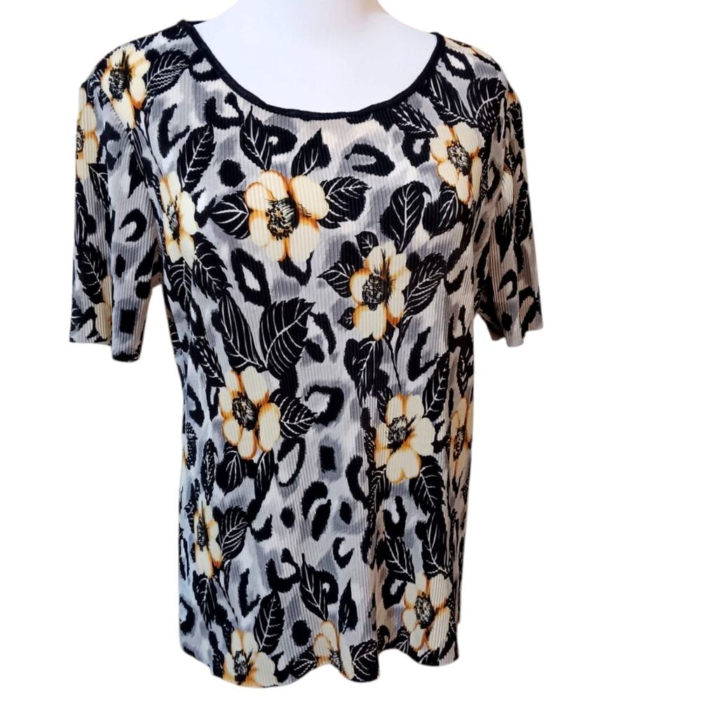 VINTAGE Accordion Pleated Stretchy Top Blouse‎ S Floral Boho Event Career Boho